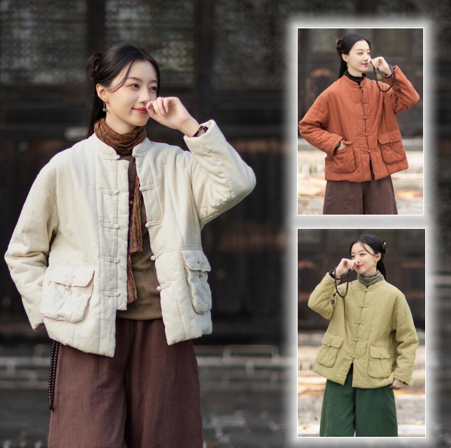 レディース秋冬中綿コートチャイナ服...