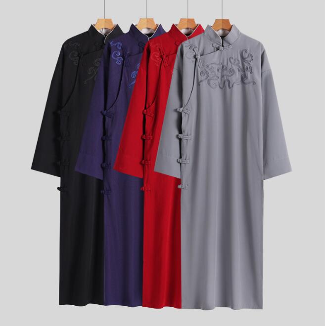 中華服 メンズ チャイナ服 ロング丈チャイナドレス 交領 チャンパオ 長袍 唐装 漢服 男性 武術服 中国..