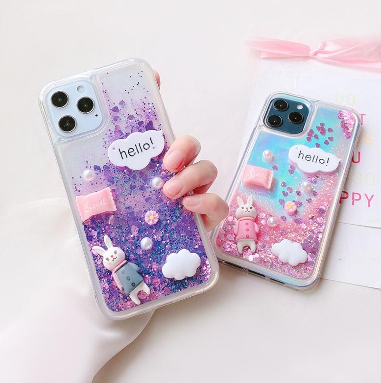 iphone14 iphone13 ケース 多機種 流砂 星空モチーフ ケース 女子用 超可愛い スマホカバー 液体 流れる星 兎 パール付き キラキラケース iPhone 12 12 Pro