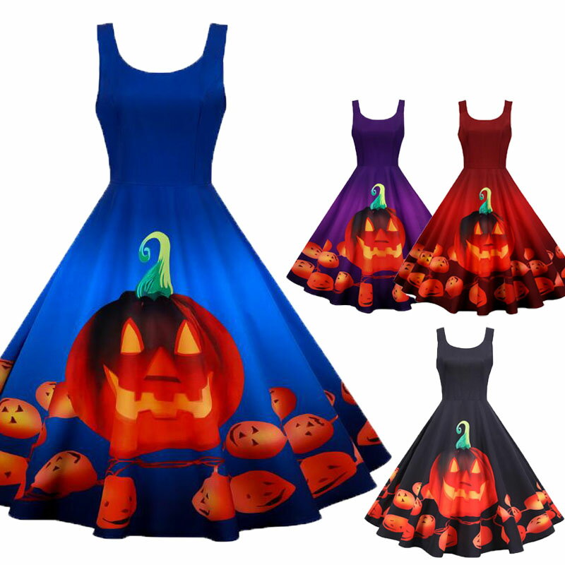 Halloween party コスプレ衣装 レディースハロウィンワンピース キャミソール 大きい裾ワンピース カボチャドレス ハロウィン コスチューム 個性 ...