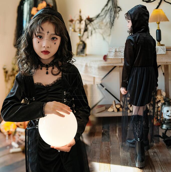 ハロウィン コスプレ衣装 子供 ゴシック 暗黒 レースドレス 魔女 吸血鬼 悪魔 妖精 髑髏 ゴースト 仮装 コスチューム 女の子 ハロウィンコスプレ衣装 お化け 仮装 悪魔の角 a-s-k-10005522 a・s・k store サンプル画像2