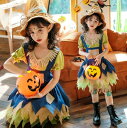 女の子 かかし コスプレ衣装 子供 ハロウィン カカシ 変身仮装 コスチューム 精霊 魔女 コスプレ衣装 Halloween サロペットドレス+トップス+帽子+靴下 4点セット 精霊耳