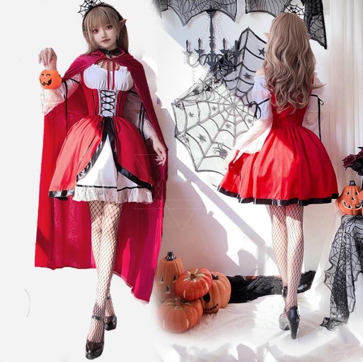 赤ずきん コスプレ ハロウィン コスプレ 仮装 大人 魔女 変身仮装 Halloween こすぷれ レディース ハロウィン ワンピース 学園祭 文化祭 イベント ドレス＋マント a-s-k-10006801 a・s・k store サンプル画像2
