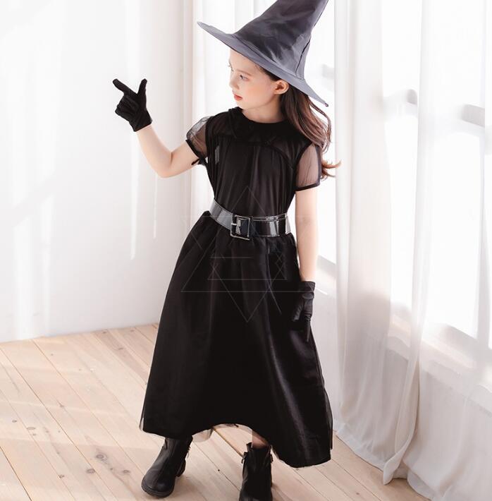 子供 ハロウィン コスプレ 魔女 仮装 暗黒風 ロングドレス 女の子 悪魔 吸血鬼 妖精 変身仮装 Halloween こすぷれ 学園祭 文化祭 イベント ドレス＋帽子＋グローブ＋ベルト a-s-k-10006804 a・s・k store サンプル画像3