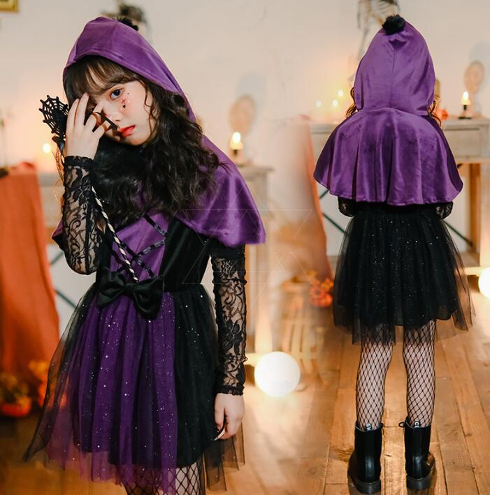 女の子 ハロウィン コスプレ衣装 子供 魔女 精霊 妖精 吸血鬼 お化け 変装 仮装 暗黒 怖い コスチューム 学園祭 文化祭 イベント衣装 パープル a-s-k-10006913 a・s・k store サンプル画像2