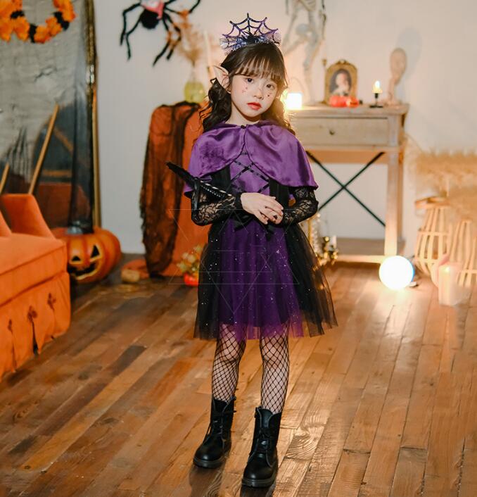女の子 ハロウィン コスプレ衣装 子供 魔女 精霊 妖精 吸血鬼 お化け 変装 仮装 暗黒 怖い コスチューム 学園祭 文化祭 イベント衣装 パープル a-s-k-10006913 a・s・k store サンプル画像3