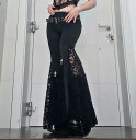 パンタロン ラッパ パンツ ゴシック 暗黒風 レースパンツ ハロウィン コスプレ コスプレ衣装 フレアパンツ レース パンタロン シースルー セクシー コスプレ衣装 レースジャカード 悪魔 変身仮装 コスチューム(4)