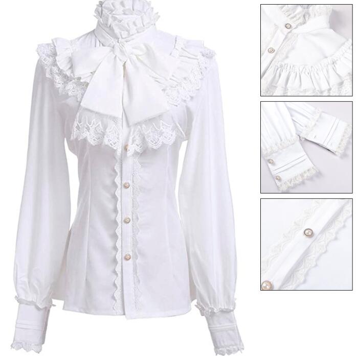 レディース 長袖ブラウス ゴシック&ロリータ フリルブラウス レーススカラップ レトロシャツ お姫様 ブラウス リボン付き 女性 コスプレ衣装 ゴスロリ シャツ...