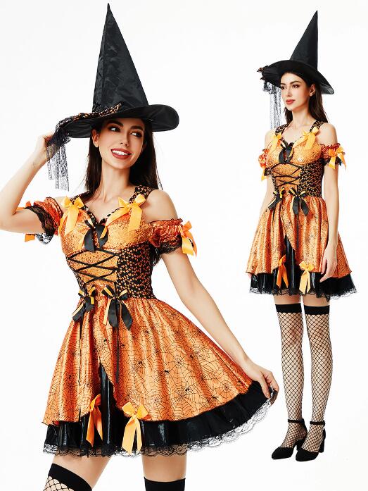 ハロウィン コスプレ 衣装 大人 ハロウィンドレス 膝丈 カボチャドレス オレンジ レディース ハロウィン コスチューム 魔女 精霊 幽霊 お化け 変身仮装 2...