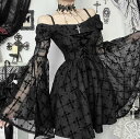 ハロウィン コスプレ 衣装 レディース ハロウィンドレス フレア袖 レースドレス ゴシック 暗黒風 コスプレ衣装 ボートネック ドレ 暗黒風 変身仮装 コスチュ...