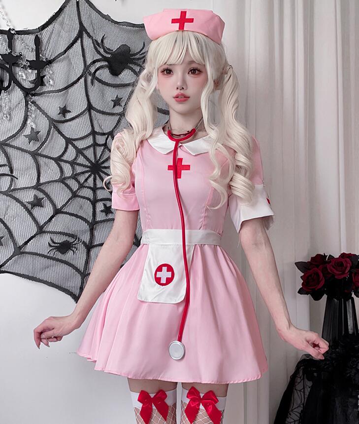 ピンク ナース コスプレ衣装 ハロウィン コスチューム ナース 看護婦 コスプレ衣装 女性 セクシー ナース服 制服 看護婦 コスプレ衣装 4点セット 6点セット 舞台演出服 舞台劇 オペラ コスチューム 看護婦仮装