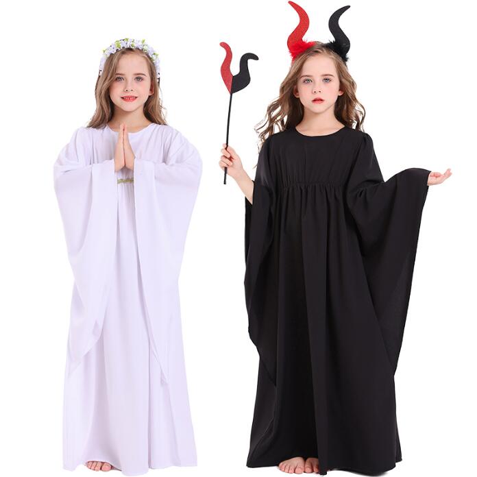 Other - 女の子 ハロウィン コスプレ衣装 天使 悪魔 ロング丈ドレス 仙女 妖精 魔女 変身仮装 Halloween お化け 仮装 ドレス＋髪飾り コスチューム 舞台演出服 コスチューム