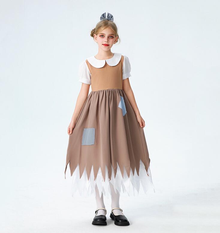 ITEM INFORMATION 【商品詳細】 商品内容：ドレス＋髪飾り コスプレ衣装　舞台演出服　普段着　撮影衣装　多用途♪ ■サイズ 120　バスト66　ウェスト56　着丈92 130　バスト70　ウェスト60　着丈100 140　バスト74　ウェスト64　着丈108 150　バスト78　ウェスト68　着丈116 ■色 写真色 ■素材 ポリエステル ■注意点※ お取り扱い方法： 手洗いおすすめ致します（40℃を限度）　 塩素系及び酸素系の漂白剤の使用禁止　 日陰のつり干しが良い アイロン仕上げ禁止 洗濯機可 注意事項： ※サイズは平置き手採寸サイズとなります。素人が図る為若干の誤差は御座いますが、ご理解の程宜しくお願い致します。 ※製造中により、商品において色や柄、縫製など多少のほつれ等が生じる場合がございます。神経質の方はご購入をお控え下さい ※モデルに使用している小物、アクセサリ等は商品内容に含まれません。在庫管理や発送上の状況により商品がシワになる場合が御座いますので、予めご了承下さい。 ※商品の在庫状況は更新するように努力しておりますが、在庫切れの際はご理解をいただきますようお願いいたします。 安心保障： 注意書き：画面によって色合いが異なってみえる場合が御座います 不良品の場合、弊社負担で交換・返品対応いたします 一週間以内サイズ・色交換可能（送料生じることがあります） お客様都合より返品受付できない場合がございます（ドレスや舞台衣装、原則として交換可能、返品不可） イメージ違いより返品受付できない場合がございますITEM INFORMATION 【商品詳細】 商品内容：一枚目写真通り コスプレ衣装　舞台演出服　普段着　撮影衣装　多用途♪ ■サイズ 120　バスト66　ウェスト56　着丈92 130　バスト70　ウェスト60　着丈100 140　バスト74　ウェスト64　着丈108 150　バスト78　ウェスト68　着丈116 ■色 写真色 ■素材 ポリエステル ■注意点※ お取り扱い方法： 手洗いおすすめ致します（40℃を限度）　 塩素系及び酸素系の漂白剤の使用禁止　 日陰のつり干しが良い アイロン仕上げ禁止 洗濯機可 注意事項： ※サイズは平置き手採寸サイズとなります。素人が図る為若干の誤差は御座いますが、ご理解の程宜しくお願い致します。 ※製造中により、商品において色や柄、縫製など多少のほつれ等が生じる場合がございます。神経質の方はご購入をお控え下さい ※モデルに使用している小物、アクセサリ等は商品内容に含まれません。在庫管理や発送上の状況により商品がシワになる場合が御座いますので、予めご了承下さい。 ※商品の在庫状況は更新するように努力しておりますが、在庫切れの際はご理解をいただきますようお願いいたします。 安心保障： 不良品の場合、弊社負担で交換・返品対応いたします 一週間以内サイズ・色交換可能（送料生じることがあります） お客様都合より返品受付できない場合がございます（ドレスや舞台衣装、原則として交換可能、返品不可） イメージ違いよりの返品は受付できない場合がございます