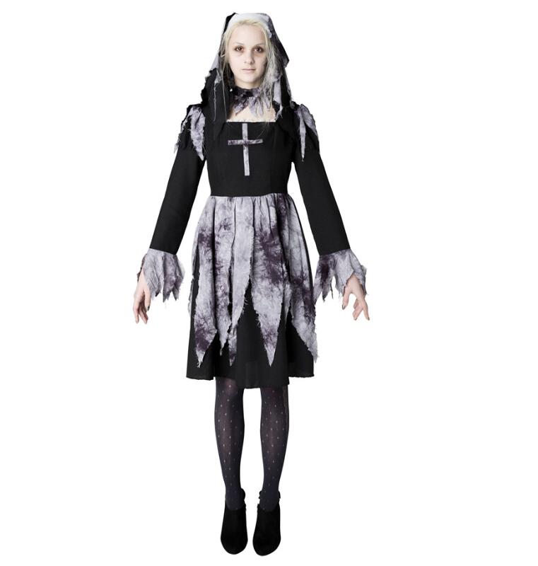 ハロウィン コスプレ衣装 ゴシック 暗黒風 シスター 聖女 修道女 変身仮装 修道院 修道女 イエス・キリスト 牧師服 レディース 十字ドレス 悪魔 吸血鬼 死...