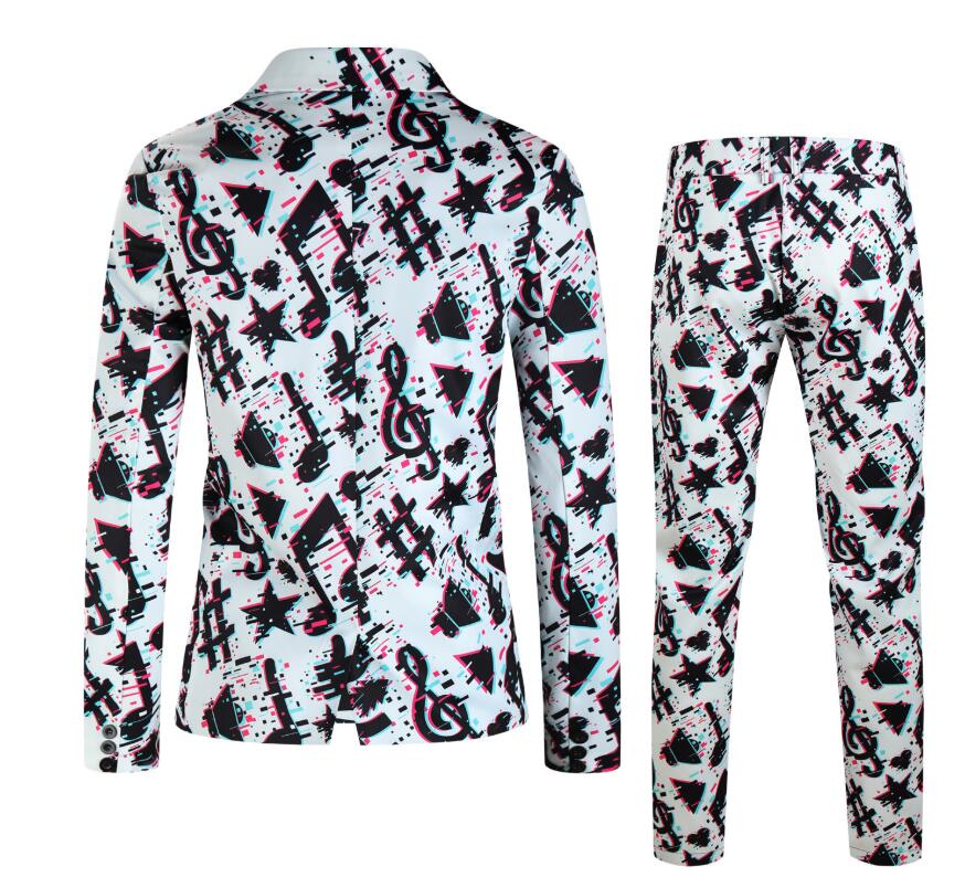 メンズ舞台スーツセット クリスマススーツ ハロウィンスーツ プリント 総柄 メンズ 舞台 演出服 ジャケット コート パンツ シンガー カラオケ 魔術師 演出服