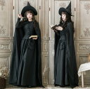 レディース ハロウィン コスプレ衣装 ロングドレス ロングマント 大人 魔女 悪魔 妖精 吸血鬼 変身仮装 ゴシック 暗黒風 ワンピース ドレス+マント+帽子 ...