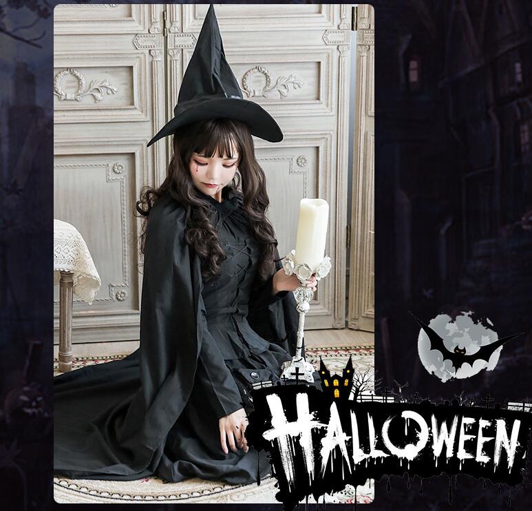 レディース ハロウィン コスプレ衣装 ロングドレス ロングマント 大人 魔女 悪魔 妖精 吸血鬼 変身仮装 ゴシック 暗黒風 ワンピース ドレス＋マント＋帽子 Halloween cosplay a-s-k-10010751 a・s・k store サンプル画像2