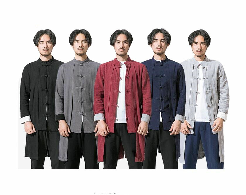 チャイナ服 中華服 メンズ 唐装 唐装風コート ロング 春秋 コート チャイナボタンアウター 綿混 茶服 武術 カンフーウェア 太極拳衣装 ウーシュー 演出服 ...