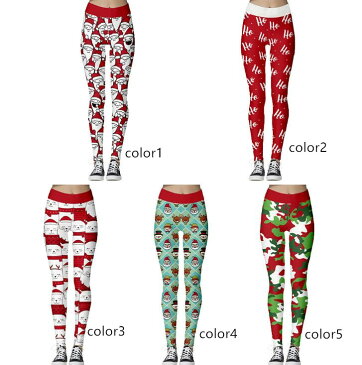 レディースクリスマス衣装 パンツ レギンス クリスマス元素 クリスマスコスプレ サンタクロース トナカイ タイトパンツ ストレッチ 欧米風 クリスマスコスプレ 個性 3Dプリント 5色 S-XL