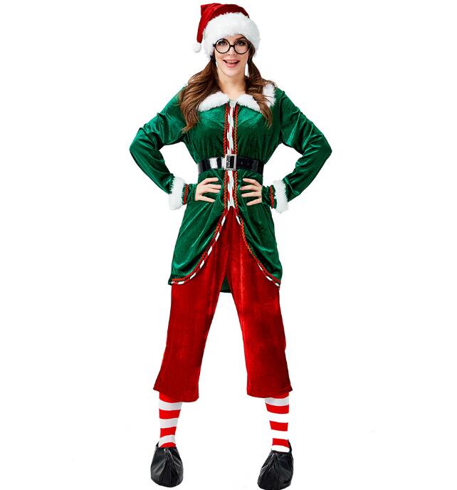 レディースクリスマス衣装 サンタ コスプレ セットアップ クリスマス コスプレ クリスマス コスチューム 精霊 変身仮装 ベルト付き 靴下 帽子 6点セット（7814）