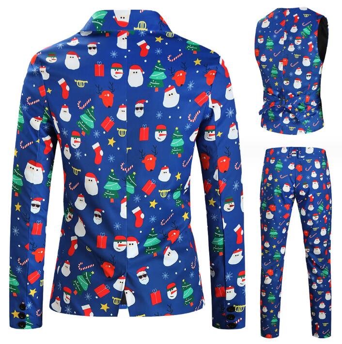 メンズクリスマススーツ 雪だるま柄 メンズ クリスマス コスプレ 衣装 ジャケット ベスト パンツ 男性 クリスマスパーティー衣装 舞台 演出服 シンガー カラオケ 魔術師 演出服 ブルー