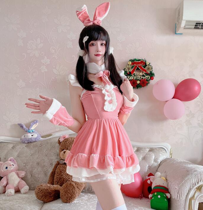 レディース クリスマス コスプレ クリスマスドレス 4点セット バニーガール 兎耳 可愛い クリスマスドレス キャミソール クリスマス コスチューム レッド ピ...