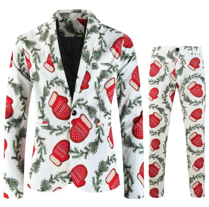 メンズクリスマススーツ 男性 クリスマス コスプレ衣装 スーツセット クリスマス元素 総柄 スーツ ジャケット ベスト パンツ メンズ クリスマス 仮装 舞台 演出服 シンガー カラオケ 魔術師 演出服