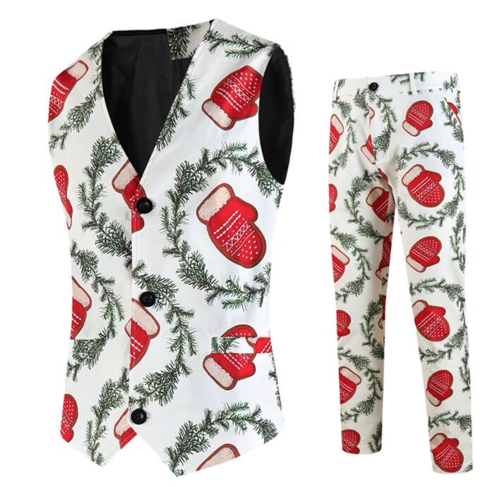 メンズクリスマススーツ 男性 クリスマス コスプレ衣装 スーツセット クリスマス元素 総柄 スーツ ジャケット ベスト パンツ メンズ クリスマス 仮装 舞台 演出服 シンガー カラオケ 魔術師 演出服
