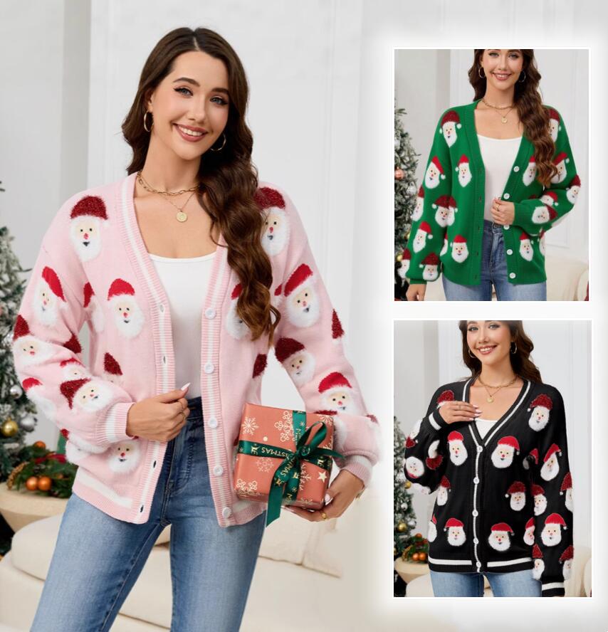 レディース クリスマス元素 セーター 前開き カーディガン クリスマス コスプレ 衣装 ニット セーター ..