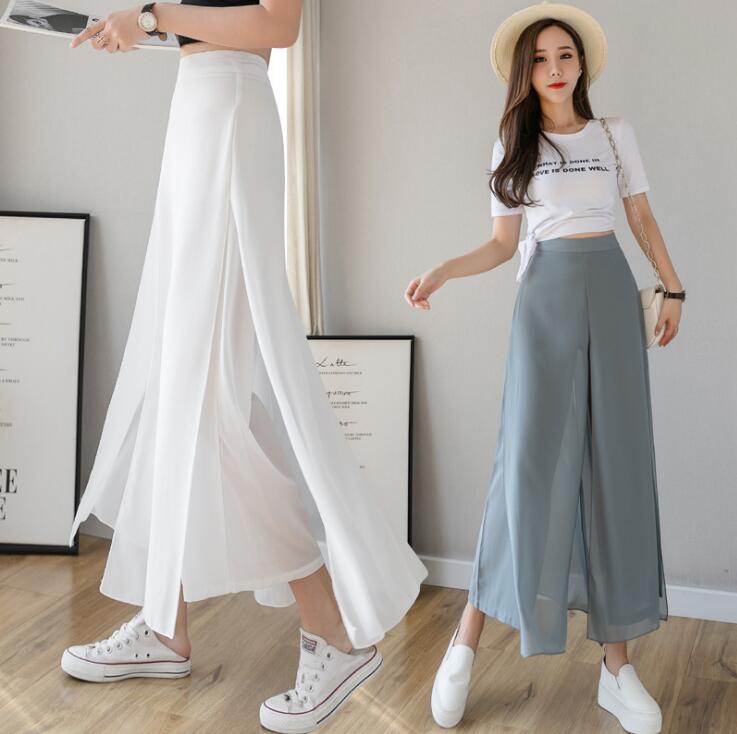 シフォンパンツ キュロット ガウチョパンツ レディース ワイドパンツ シフォン キ...