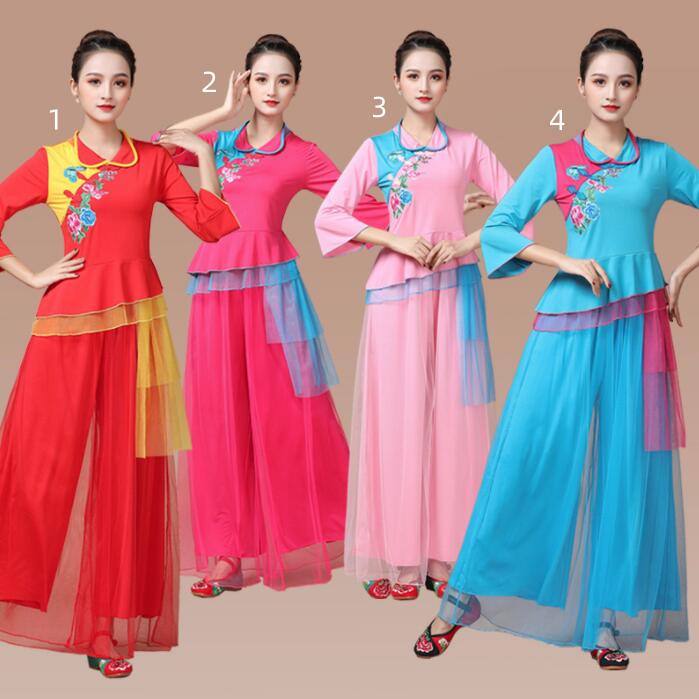 中華風 ダンス衣装 上下2点セット 大人 古典ダンス衣装 チャイナドレス ガウチョパンツ ヒラヒラ 漢風 ステージ衣装 古風 エスニック 民族風 演出服 学園祭 文化祭 コスチューム 大きいサイズあり