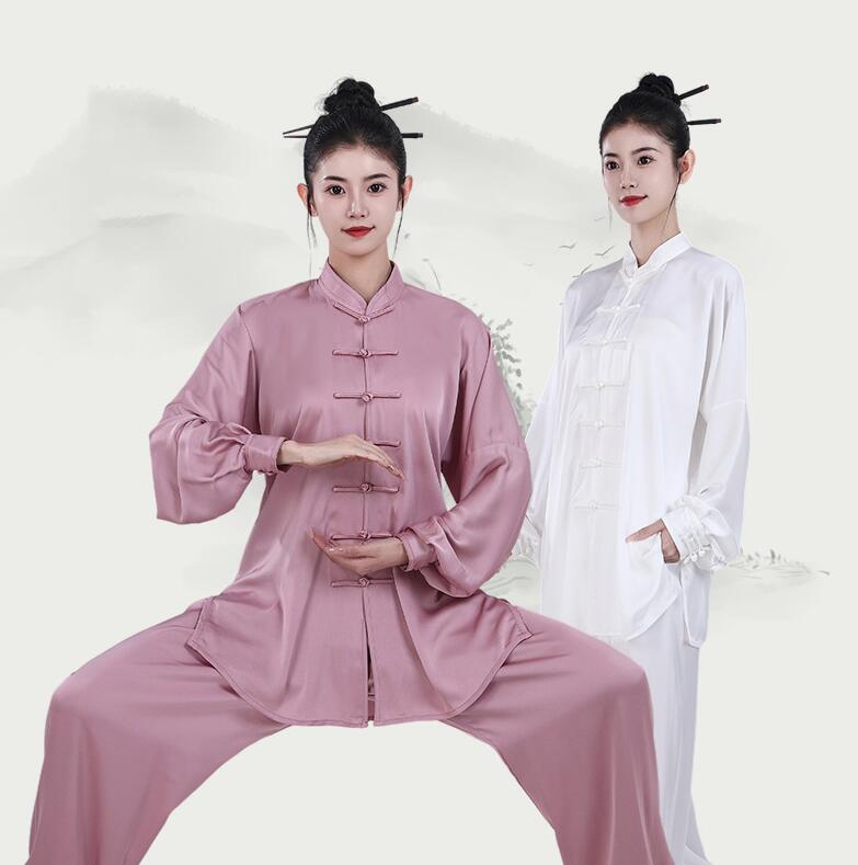 太極拳 服 無地 男女兼用 カンフーウェア 長袖 太極拳衣装 茶服 武術服 シルク調 ウーシュー チャイナ服 武術 太極拳 功夫 練功服 大極拳パンツ 文化祭 学園祭 イベント 演出服 スポーツウェア