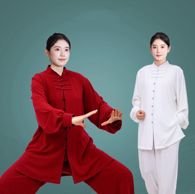 男女兼用 太極拳 服 上下セット 配色 コットン 綿麻 太極拳服 武術服 カンフー ウーシュー チャイナ服 武術 太極拳 功夫 練功服 大極拳パンツ 文化祭 学...