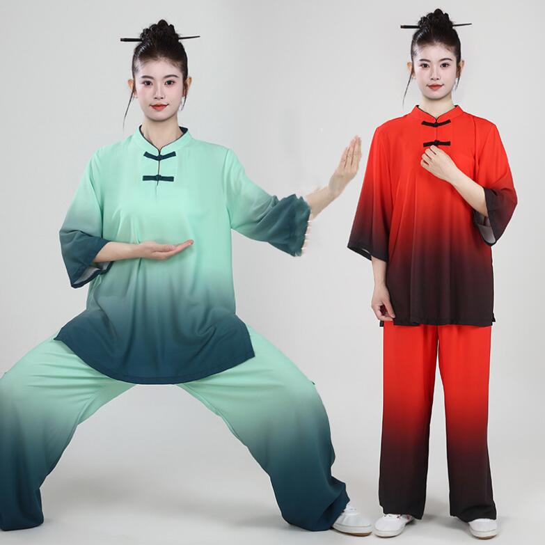 夏 太極拳 服 グラデーション 太極拳服 男女兼用 武術服 カンフー ウーシュー チャイナ服 武術 太極拳 功夫 練功服 大極拳パンツ 文化祭 学園祭 イベント 演出服 スポーツウェア