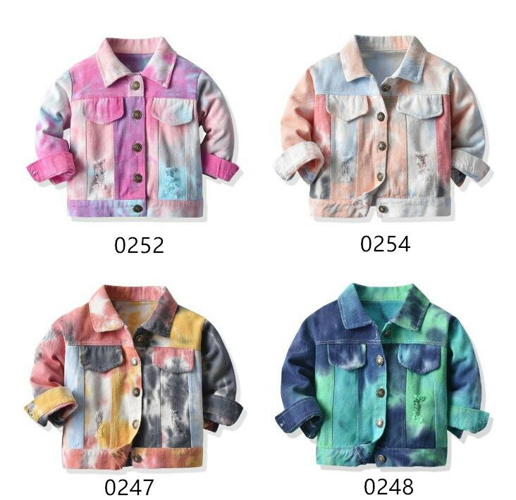 ベビー服 デニムジャケット タイダイ柄 コート 男の子 女の子 個性ジャケット アウター ダメージ加工 子供服 キッズデニムコート ベビーコート
