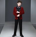 男の子スーツ スパンコールスーツ キッズ 礼服 結婚式 ピアノ 発表会 演奏会 王子様 スパンコール礼服 子供舞台演出スーツ キラキラ タキシード ワイン 赤 ...