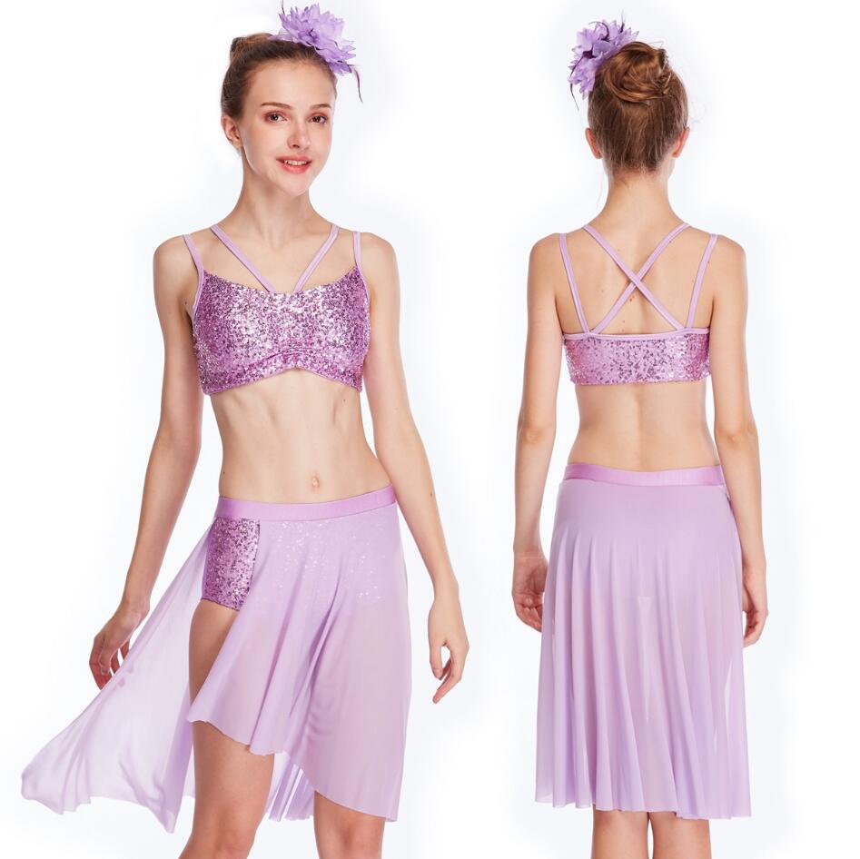 バレエ衣装 ベリー ダンス衣装 上下セット 子供〜大人 へそ出し チュールスカート スパンコール付き 女性 大人バレエダンス衣装 演出服 着心地いい イレギュラ...