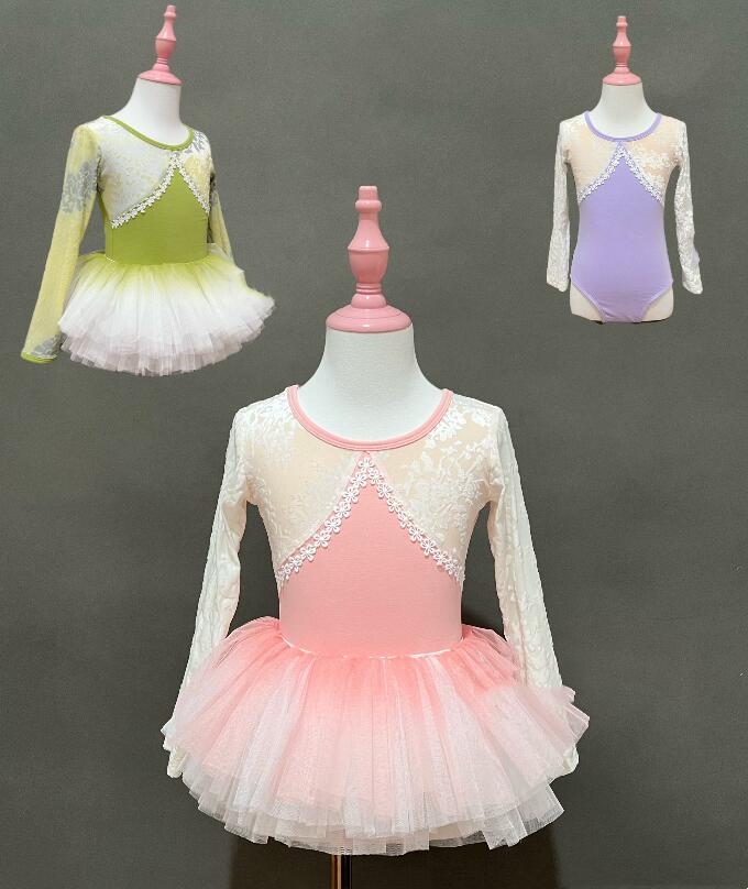 子供 バレエダンス衣装 長袖 レース レオタード グラデーション チュチュ チュールスカート 女の子 バレエ 演出服 子供 バレエ衣装 バレエ 新体操 演出服 ...