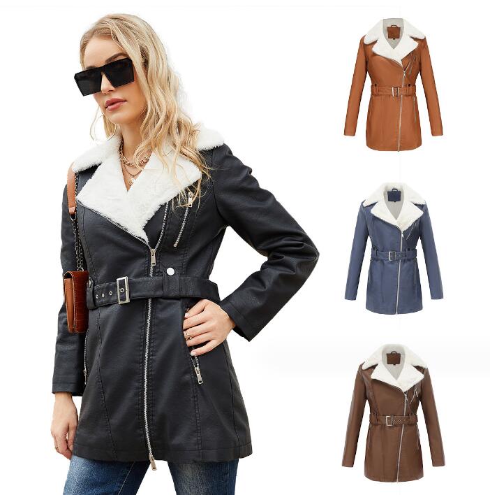 Riders Jacket - ライダースジャケット レディース ミドル丈 ジャケット 裏起毛 厚手 レザーコート 女性 ブルゾン ボア ステンカラー フェイク レザー ジャケット 秋冬 大きいサイズ アウター 冬服 革ジャン あったか ジャケット 防寒 防風