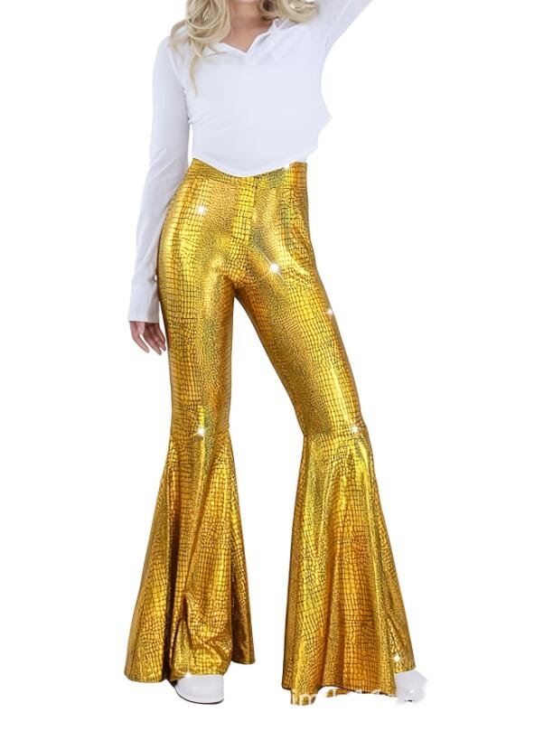 パンタロン レディース ラッパ パンツ レザーパンタロン 光沢あり キラキラ フレアパンツ 女性 ハロウィン コスプレ衣装 キラキラ 舞台演出服 伸縮性あり a-s-k-10008495 a・s・k store サンプル画像2