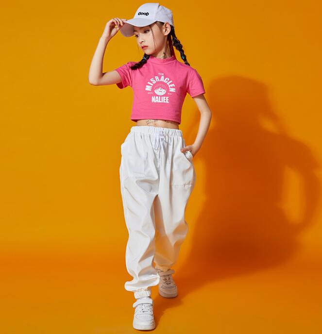女の子ダンス衣装 チアガール 演出服 ジャズダンス ヒップホップ へそ出しTシャツ 長パン サルエルパンツ 舞台お揃い 演出服 学園祭 文化祭 体育祭 発表会 jazz hiphop