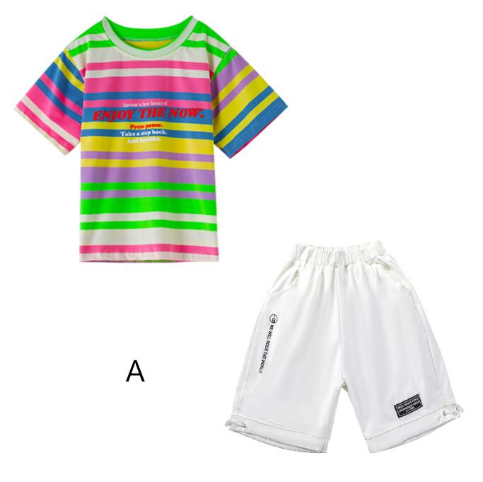子供服 可愛い 園服 キッズダンス衣装 虹色 Tシャツ チュールスカート サロペット 靴下付き 男の子 女の子 お揃い 衣装 舞台演出服 学校活動団服 子供 夏服 チアガール ステージ衣装 100-180