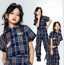 子供 ダンス衣装 ヒップホップ ジャズ 2点セット キッズダンス衣装 かっこいい演出服 男女兼用 チェック柄 シャツ パンツ個性 hiphop jazz popping locking ダンス衣装 セットアップ