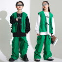 キッズ かっこいいダンス衣装 カーゴベスト カーゴパンツ 長袖Tシャツ ジャズ ヒップホップ 舞台衣装 キッズ演出服 jazz hiphop 男女兼用 スポーツ...