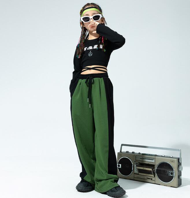 女の子 ジャズダンス衣装 かっこいい パンツセット ジャズ ヒップホップ 舞台 演出服 女の子 カーゴパンツ 子供服 ダンス衣装 jazz hiphop ステージ衣装 グリーン