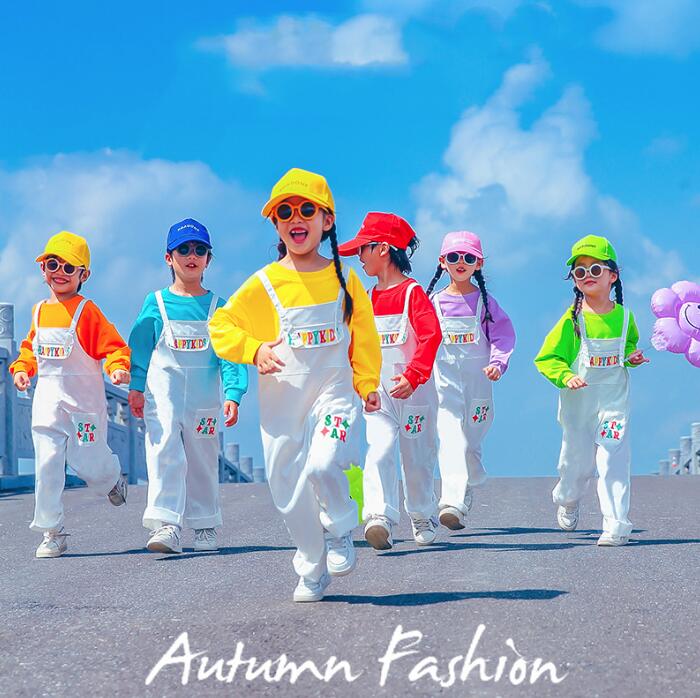 子供 サロペット カラフル ダンス衣装 Tシャツ＋サロペット 2点セット キッズダンス衣装 オーバーオー..