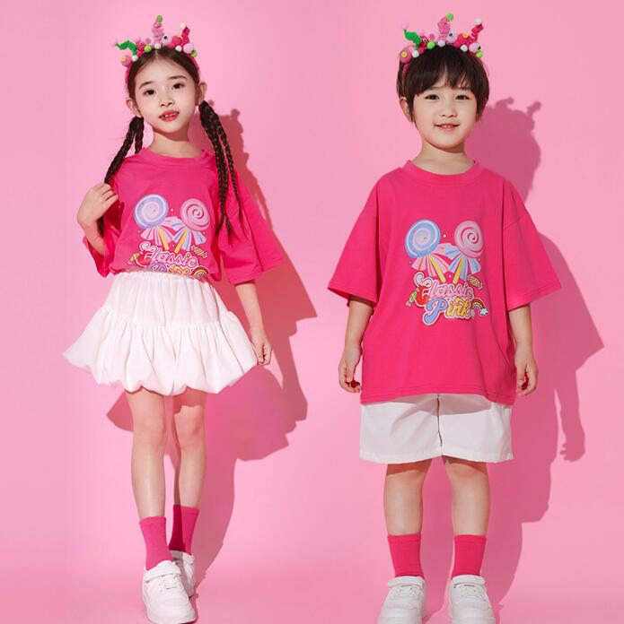 子供 チア ダンス衣装 男女お揃い 演出服 セットアップ 半袖Tシャツ 半ズボン フリ...