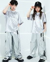キッズ ダンス衣装 セットアップ ダボ感 ダンスパンツ 光沢あり Tシャツ ジャズダンス ヒップホップ ストレートパンツ 男女お揃い 演出服 jazz hiph...