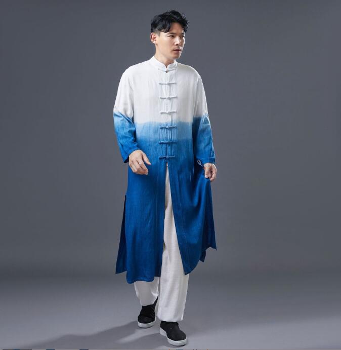 メンズ チャイナ服 民族風 亜麻 中華服 唐装 ハンドメイド 洗い加工 タイダイ柄 チャイナドレス 男性 ..