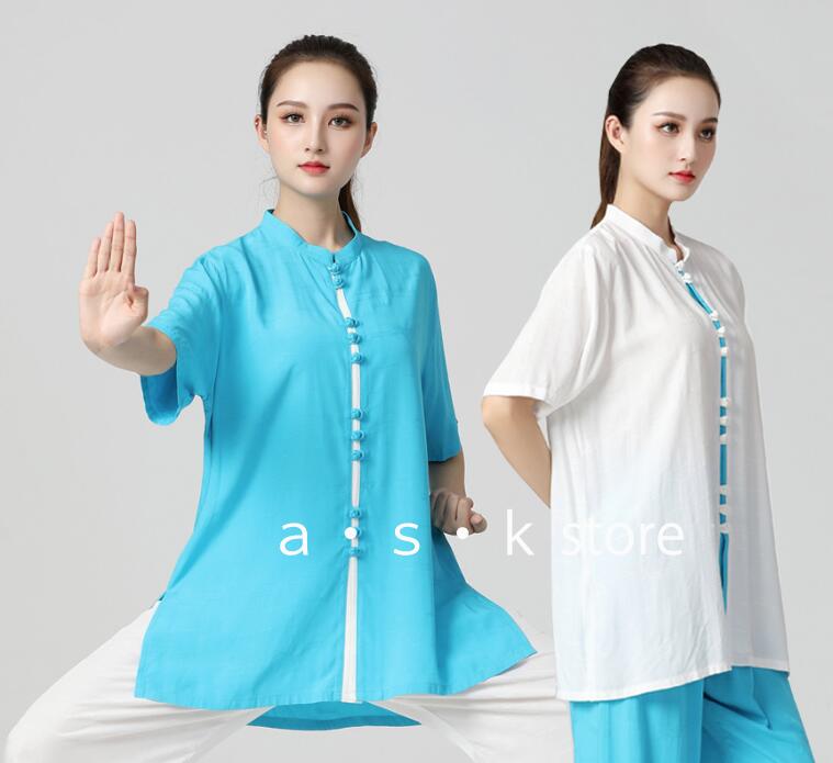 太極拳 服 レディース カンフーウェア 上下セット 半袖 太極拳服 茶服 武術服 中華服 チャイナ服 武術 太極拳 功夫 練功服 大極拳パンツ 文化祭 学園祭 ...